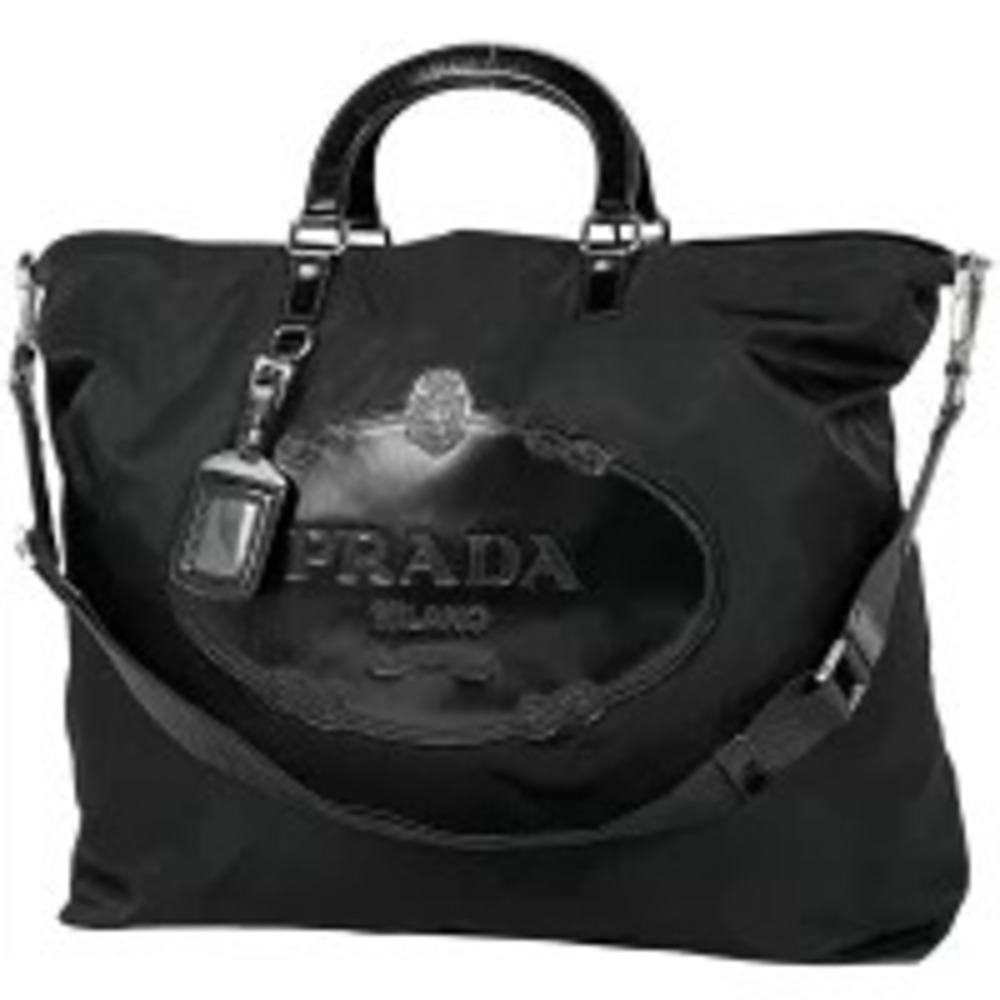 Prada Tessuto 2way handbag embossed logo leather Nero Black